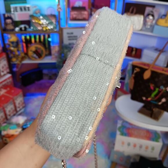 Chanel Waterfall Pastel Pink Multi Color Squin Flap Shoulder Crossbody Bag Full - Picture 6 of 16